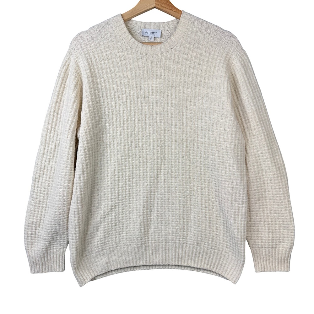 AG Adriano Goldschmied Alpaca Wool Blend Waffle Knit Sweater Cream Mens Large
